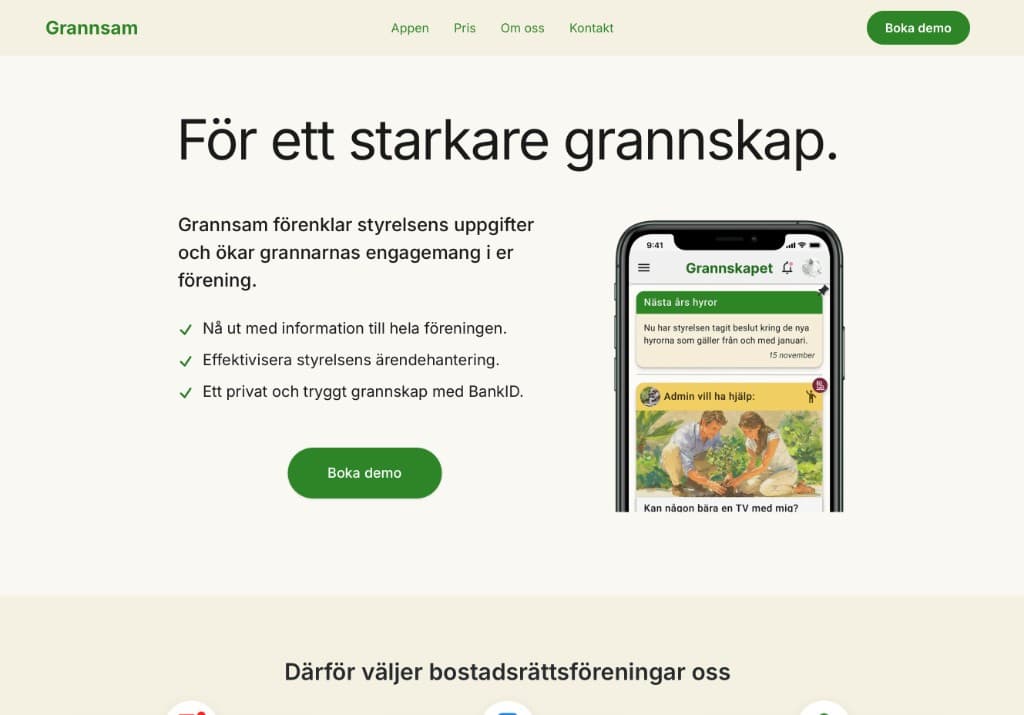 Grannsam landing page